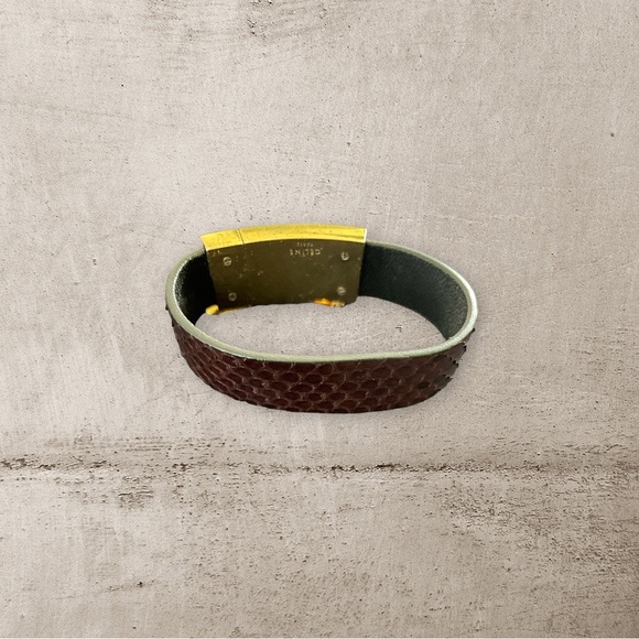 Celine python gold-plated/ brass thin cuff - Picture 4 of 9